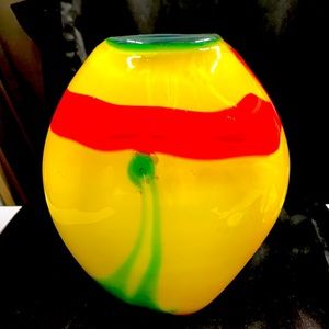 Saks Fifth Avenue red/yellow/green Crystal Vase.
